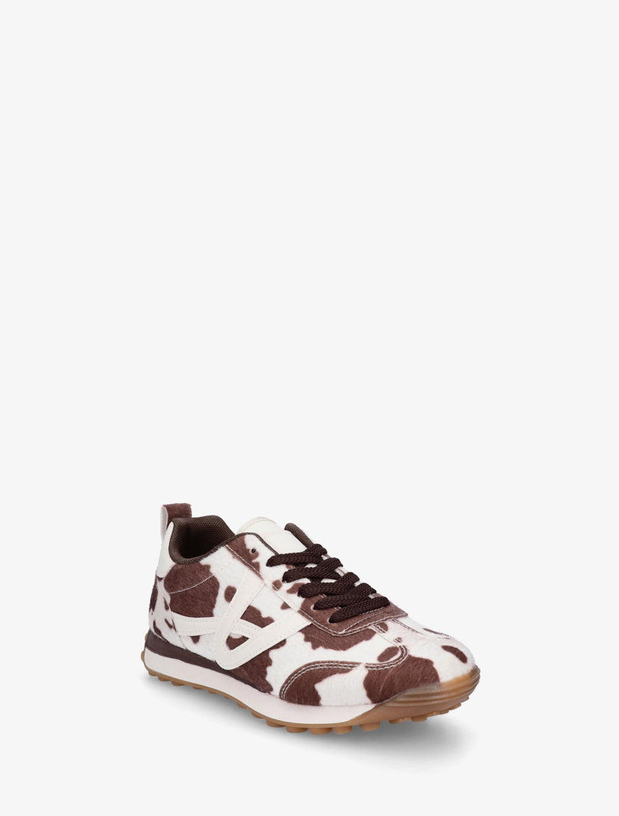 Sneakers à imprimé vache et détails contrastants - Marron - 2