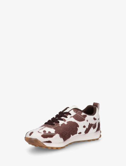 Sneakers à imprimé vache et détails contrastants - Marron - 3