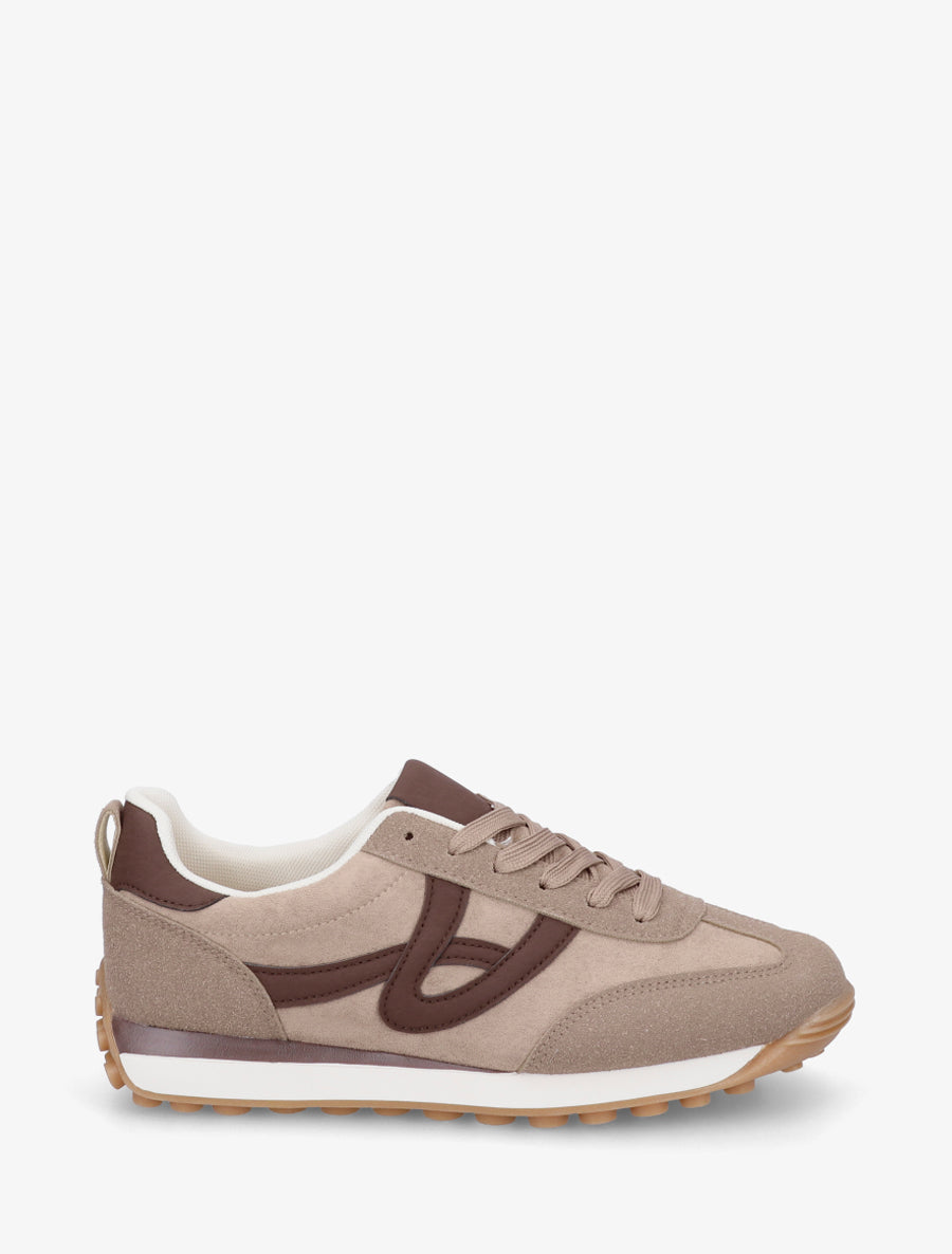 Sneakers en suédine à détails contrastants - Taupe - 1