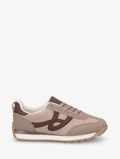 Sneakers en suédine à détails contrastants - Taupe - 1