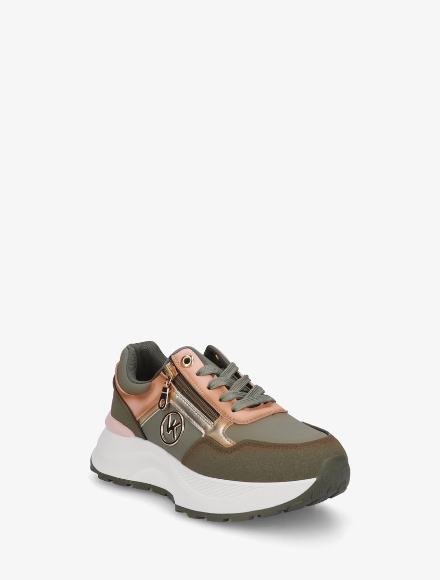 Baskets à zip et bijou métallique - Kaki - 2
