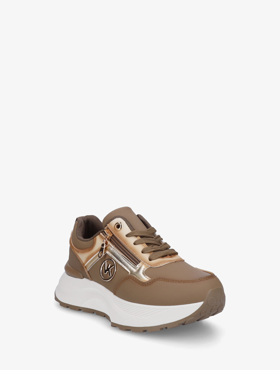 Baskets à zip et bijou métallique - Marron - 2