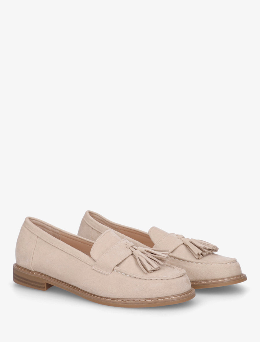 Mocassins en suédine à pampilles - Beige - 4