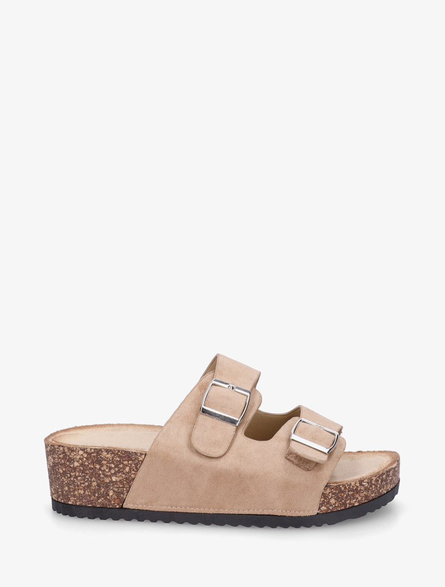 Claquettes en suédine à semelle effet liège - Taupe - 1