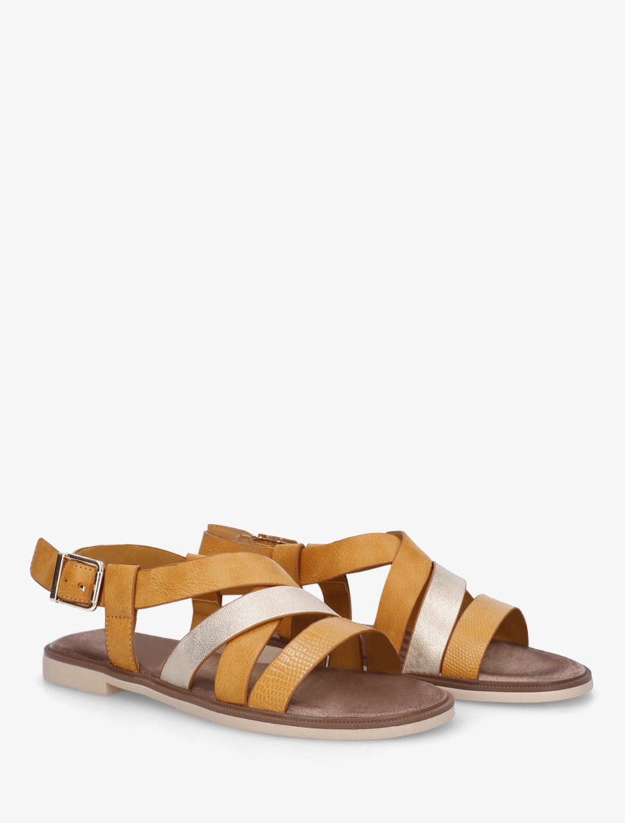 Sandales à brides croisées et irisées en simili - Jaune moutarde - 4