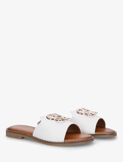 Mules plates à boucle fantaisie - Blanc - 4