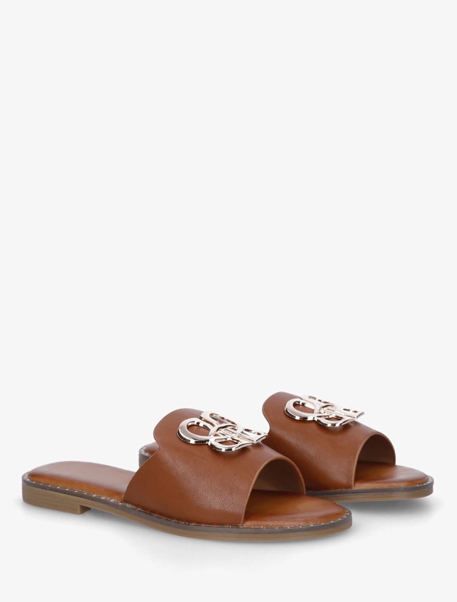 Mules plates à boucle fantaisie - Camel - 4