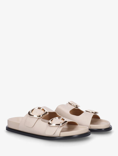 Mules plates en simili à double boucles - Beige - 4
