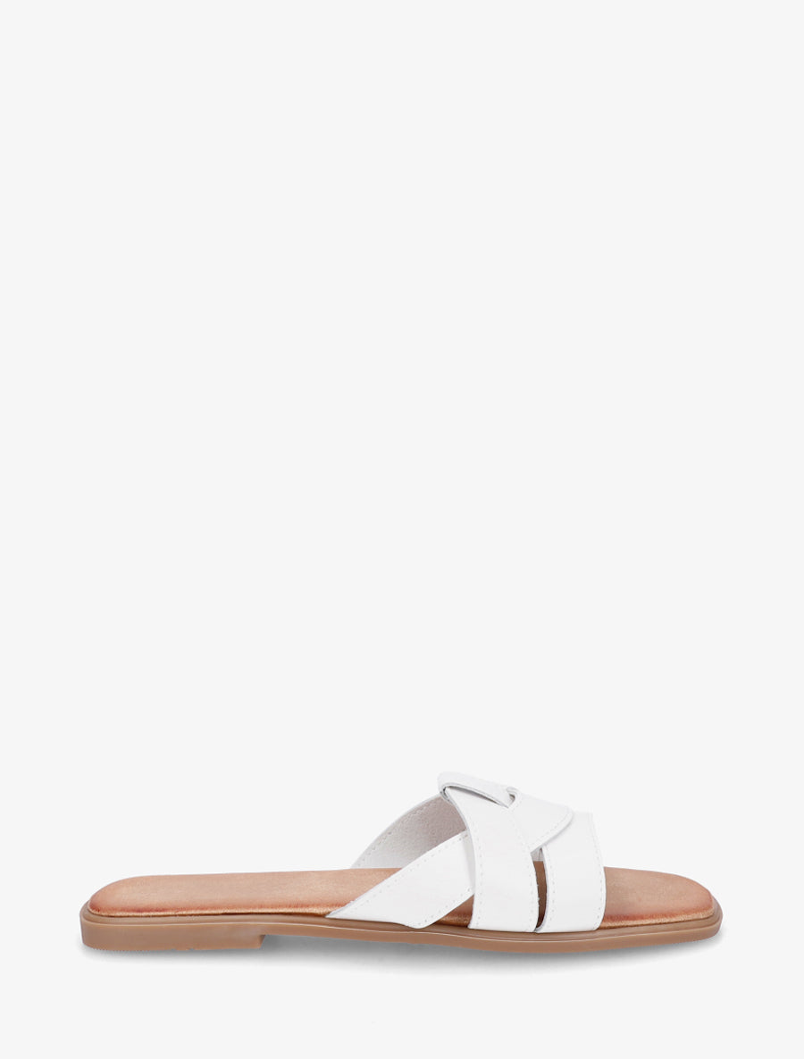 Mules plates à bride effet croisé - Blanc - 1