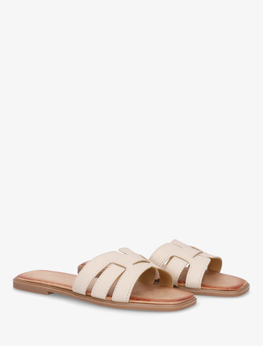 Mules plates à bride effet tressé - Beige - 4