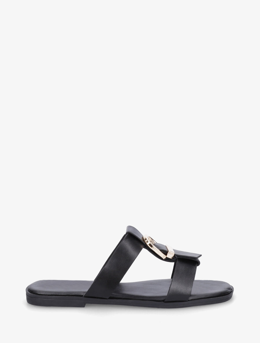 Nu-pieds en simili à boucle décorative - Noir - 1