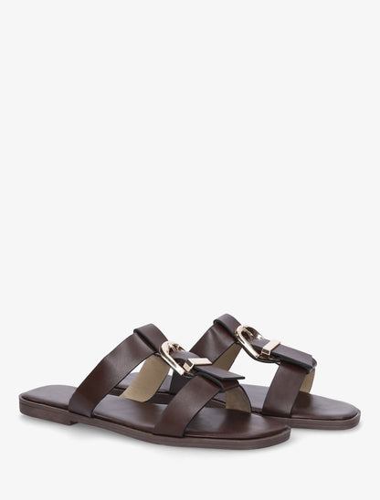 Nu-pieds en simili à boucle décorative - Marron - 4