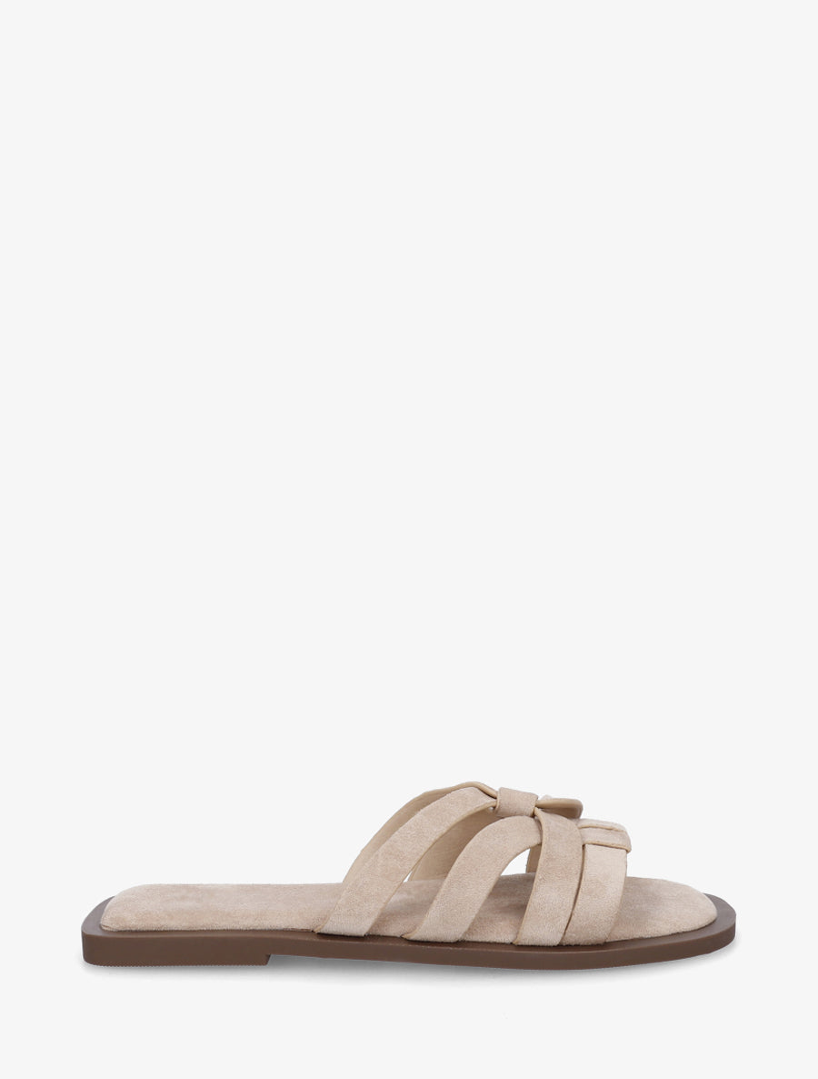 Mules plates entrelacées en suédine - Beige - 1