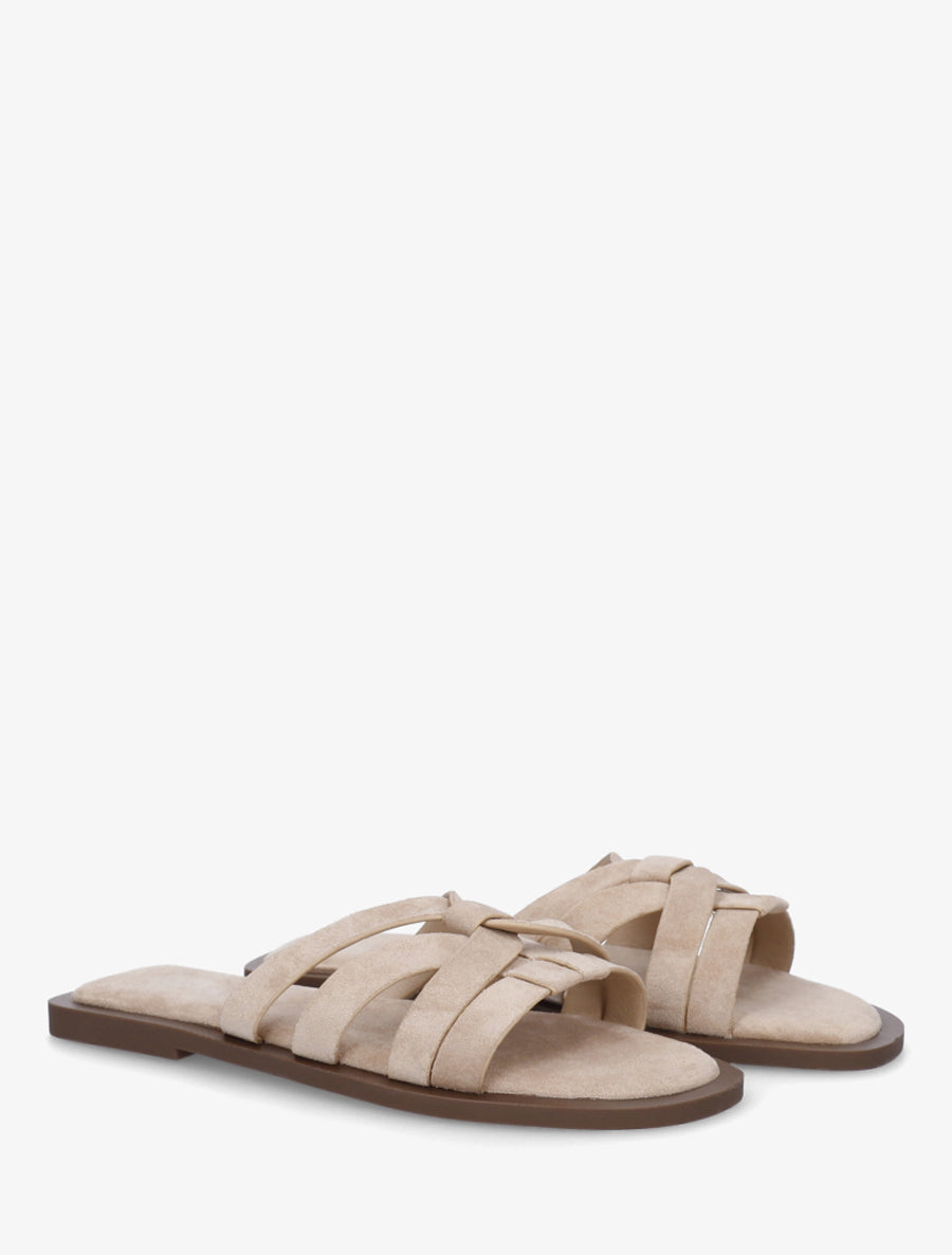 Mules plates entrelacées en suédine - Beige - 4