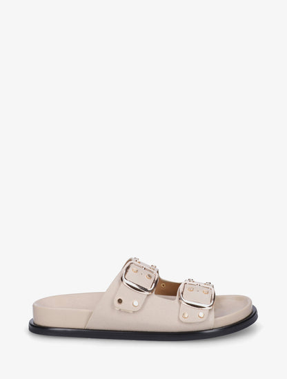 Mules plates cloutées à double boucles - Beige - 1