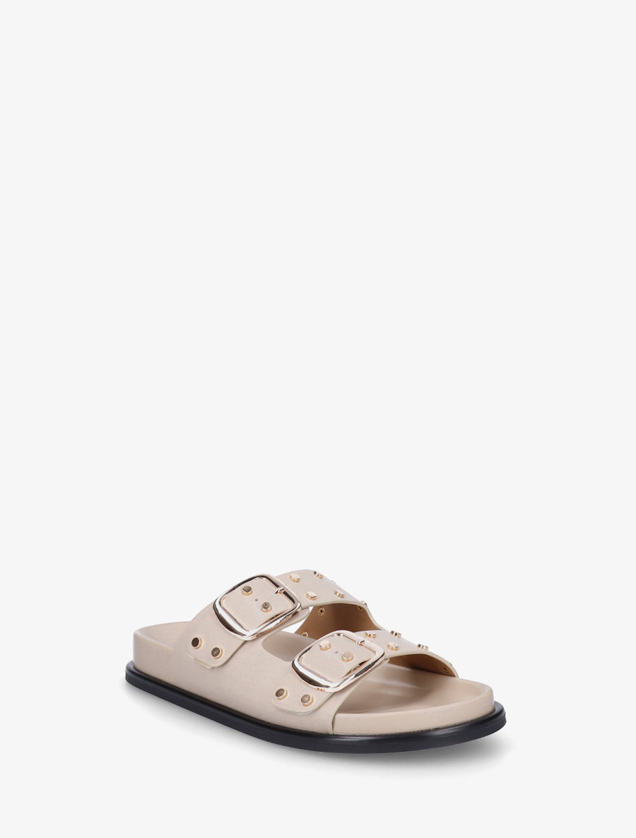 Mules plates cloutées à double boucles - Beige - 2
