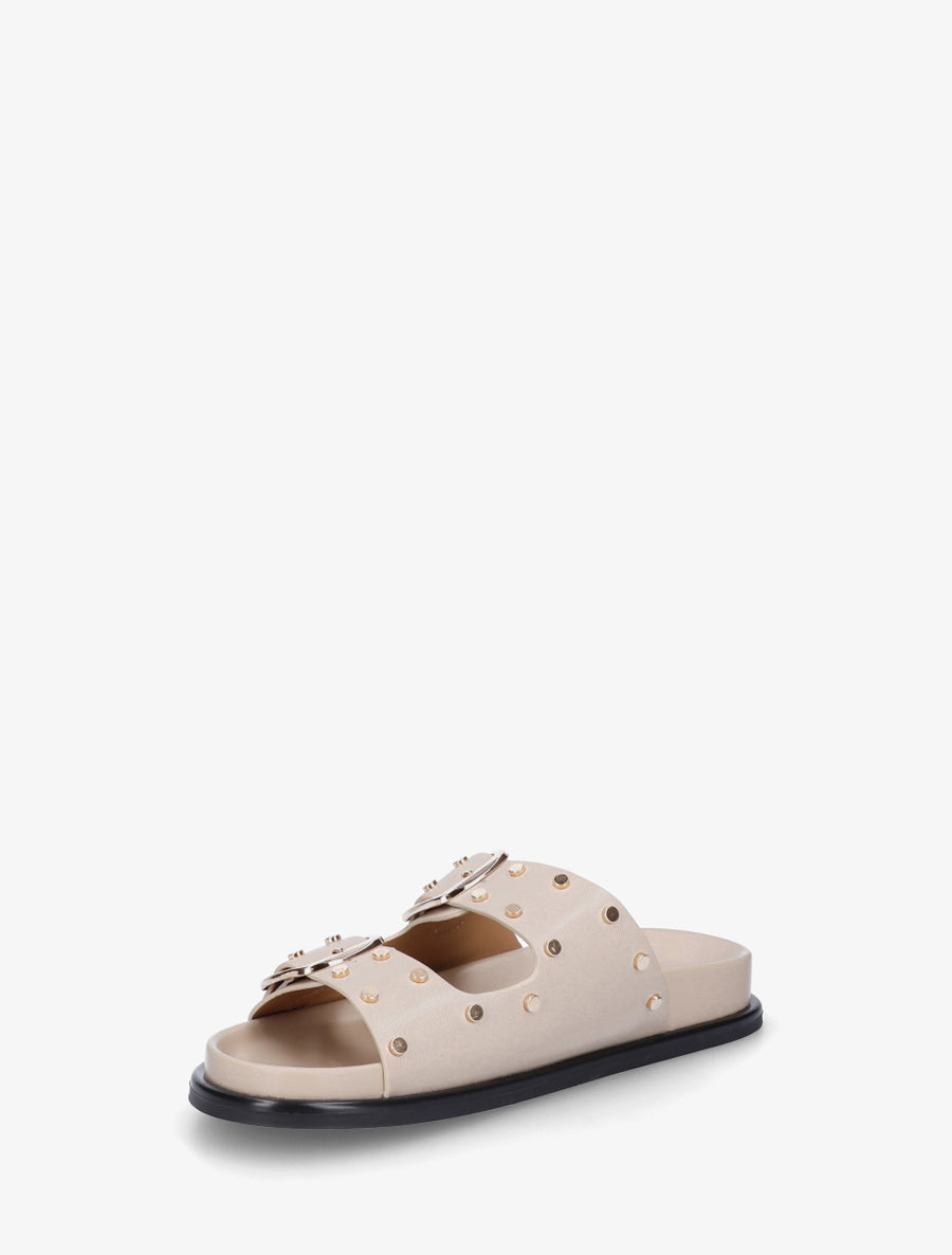 Mules plates cloutées à double boucles - Beige - 3