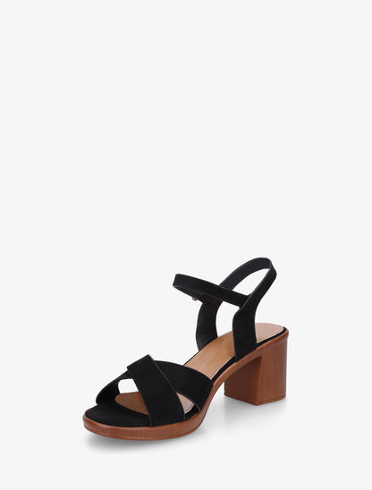 Sandales croisées en suédine à talon carré - Noir - 3