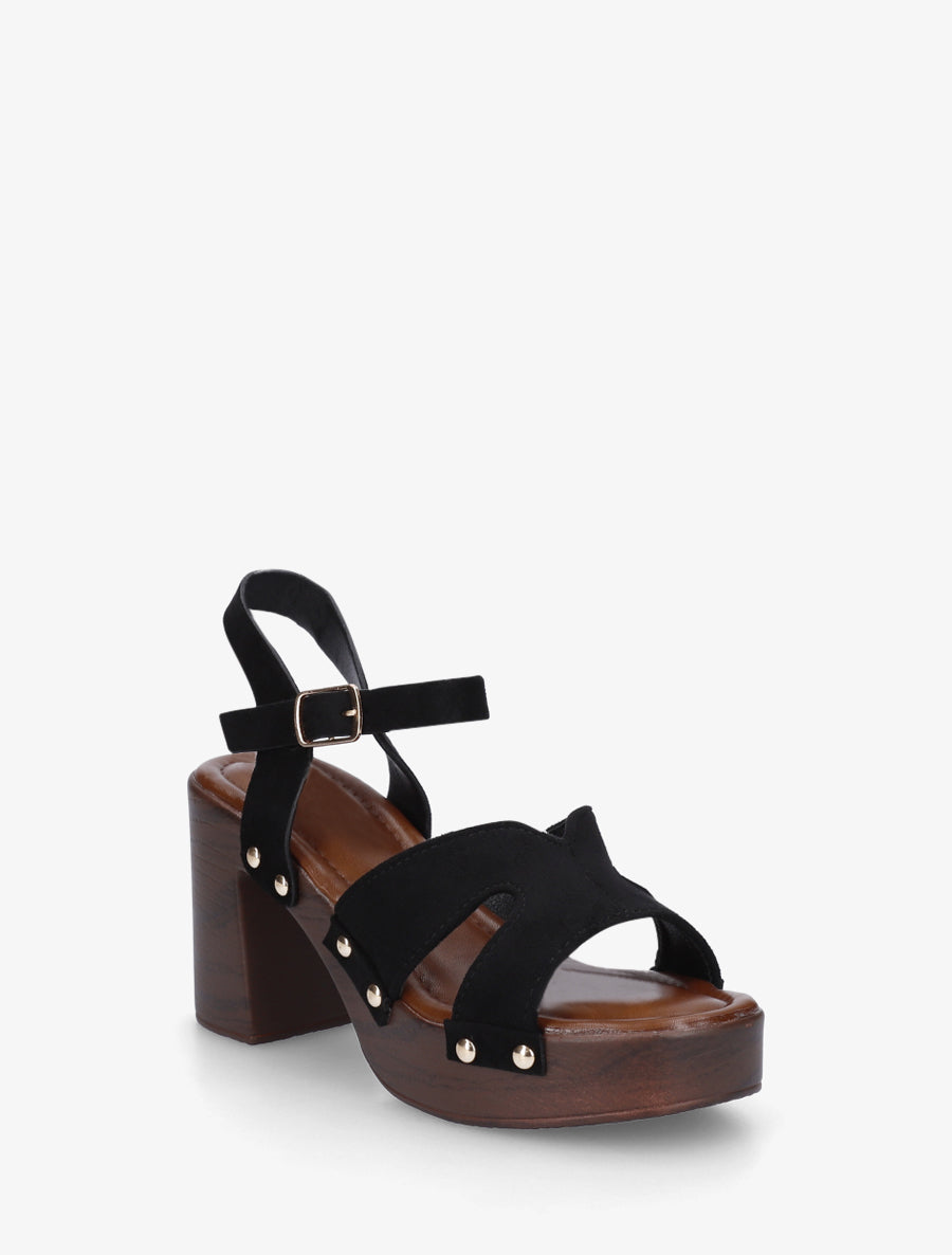 Sandales en suédine à talon carré - Noir - 2