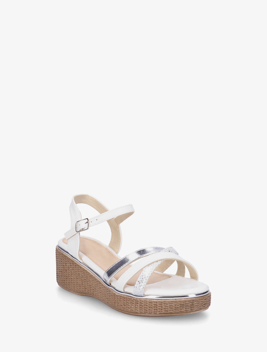Sandales compensées à brides croisées fantaisies - Blanc - 2