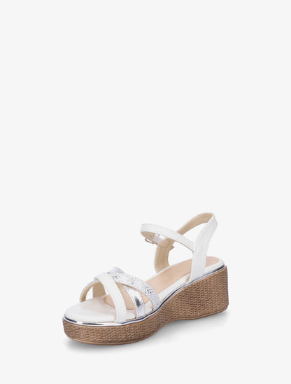 Sandales compensées à brides croisées fantaisies - Blanc - 3