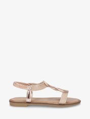 Nu-pieds tressés à cheville élastiquée - Doré rose - 1