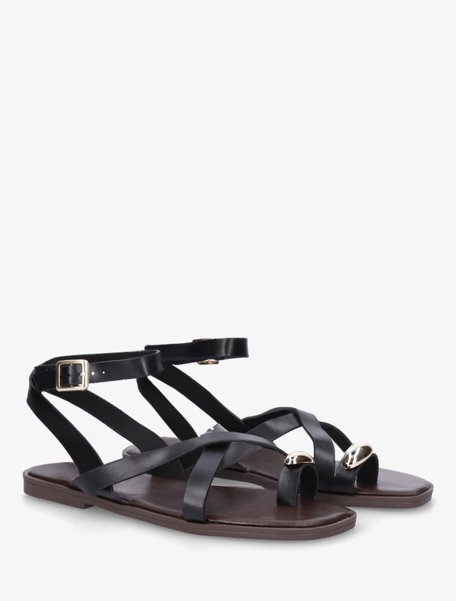 Nu-pieds à entredoigt et bijou métal - Noir - 4