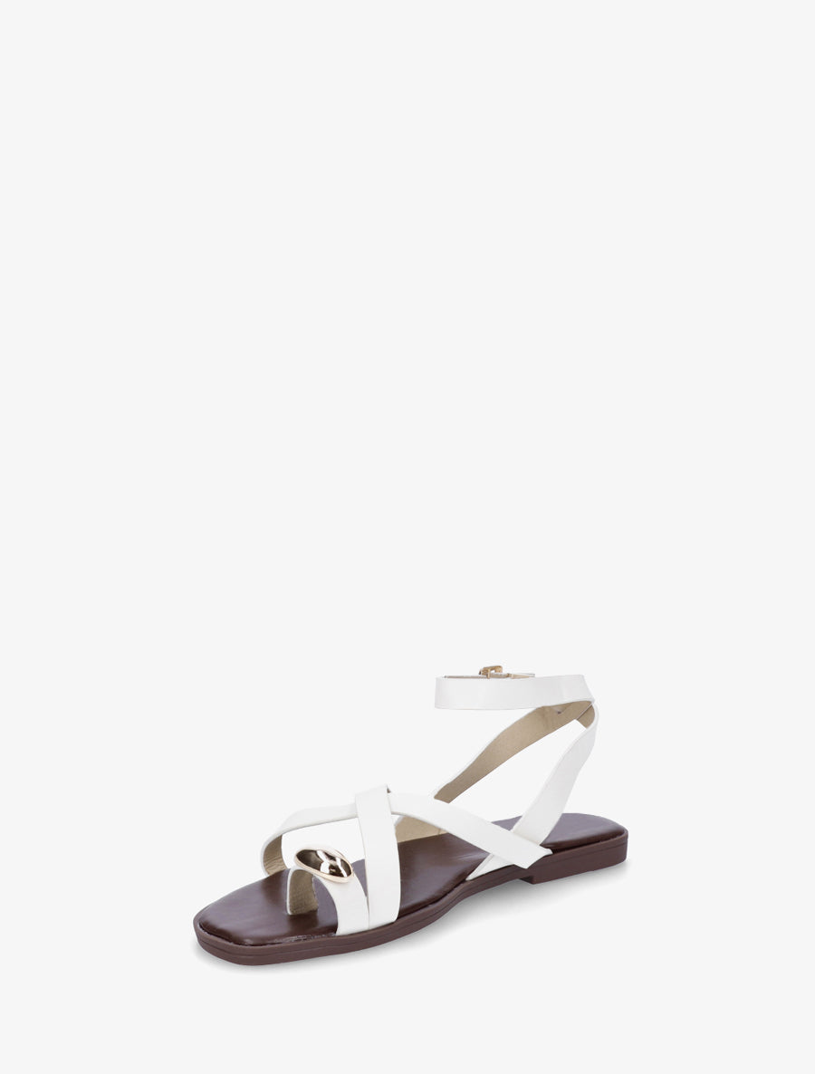 Nu-pieds à entredoigt et bijou métal - Blanc - 3