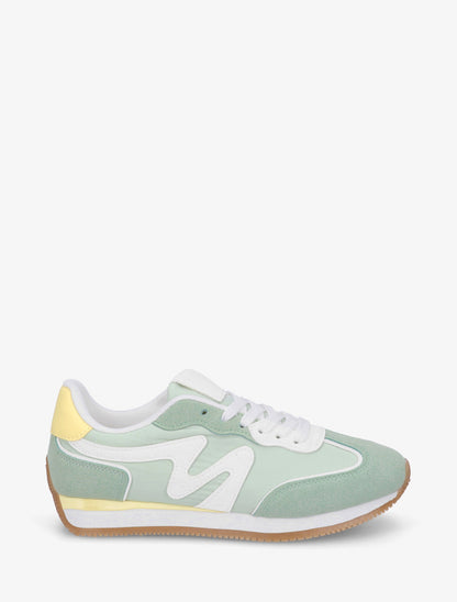 Sneakers met nubuck inzetstuk - Watergroen