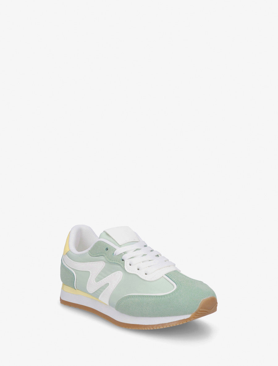 Sneakers met nubuck inzetstuk - Watergroen