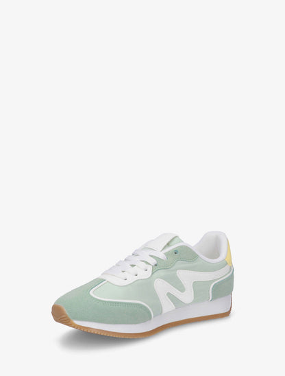 Sneakers met nubuck inzetstuk - Watergroen