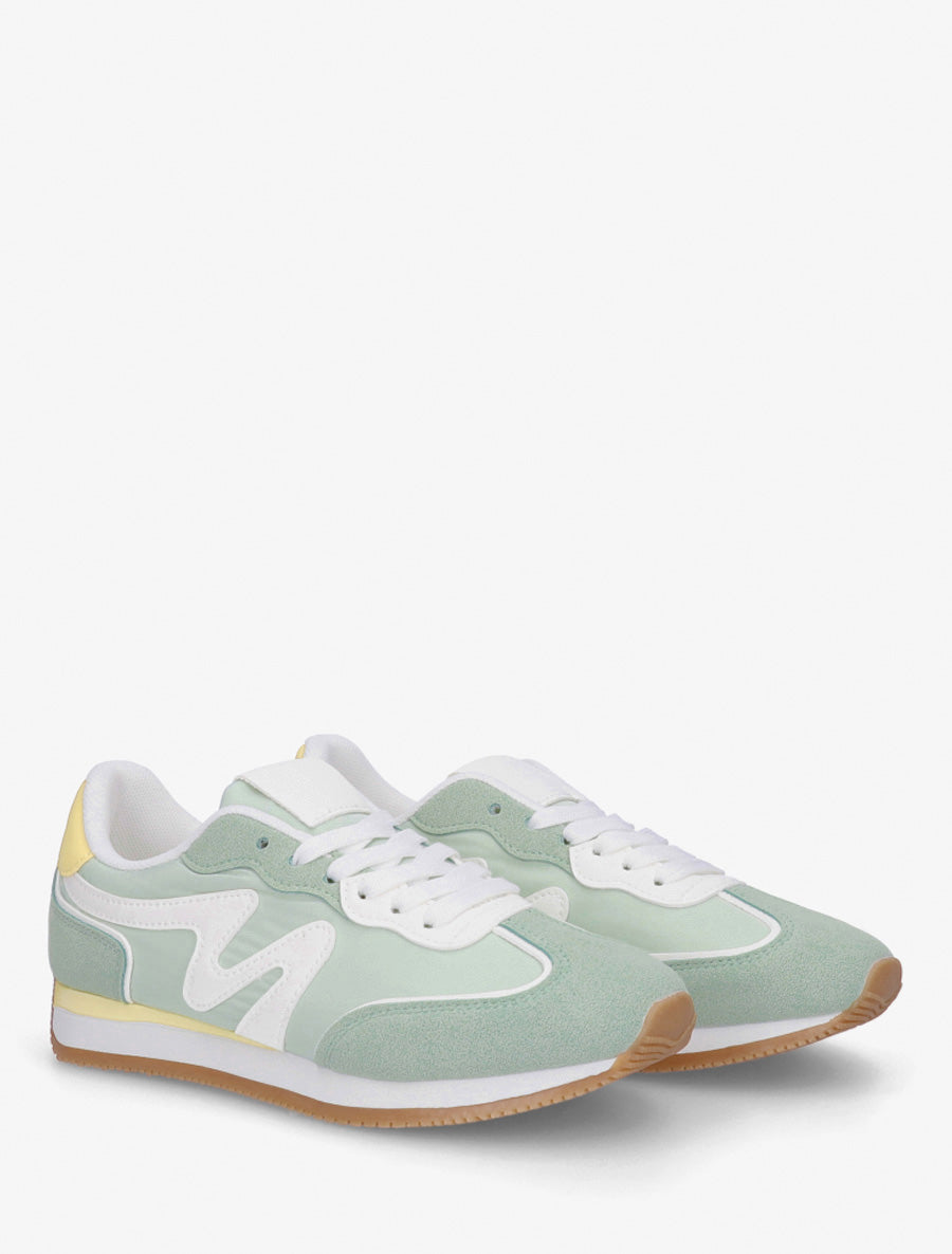 Sneakers met nubuck inzetstuk - Watergroen