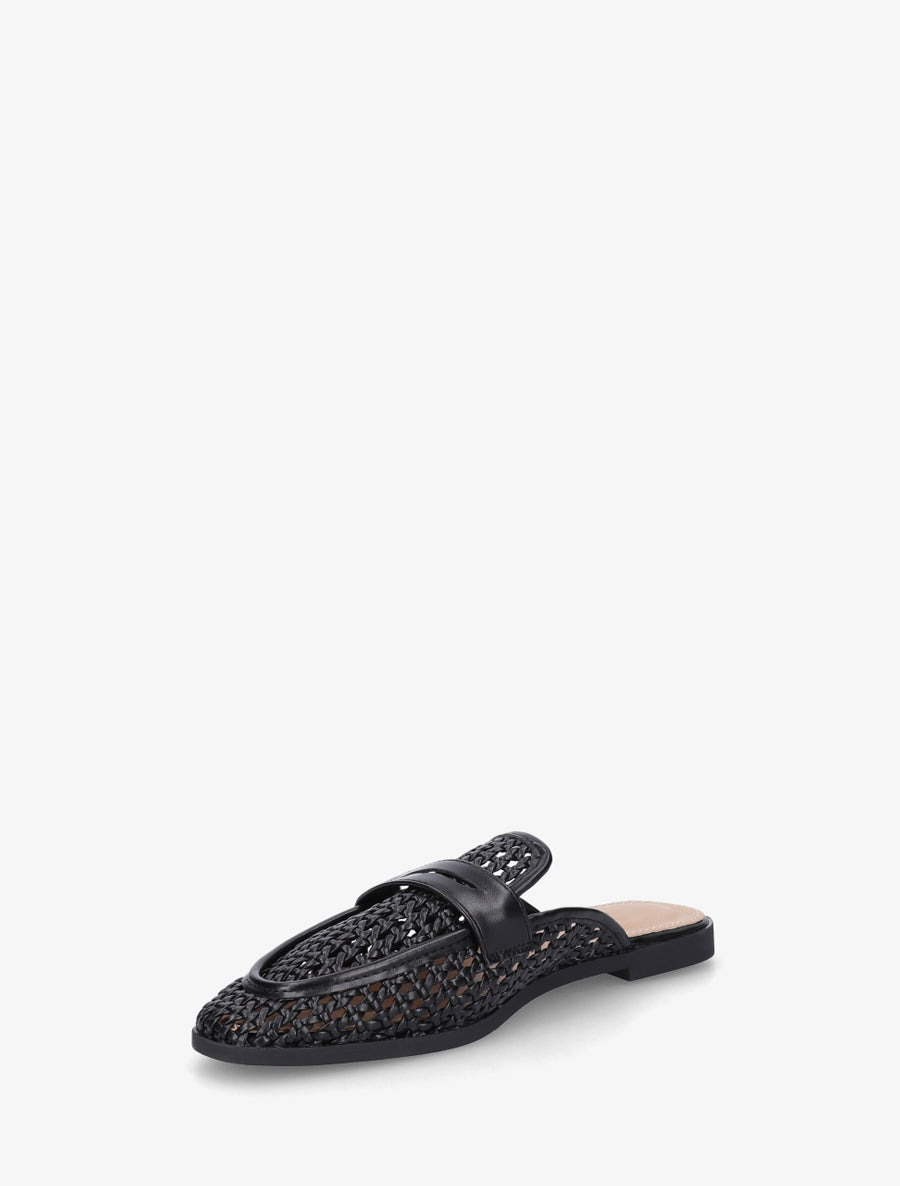 Mules style mocassin effet tressé - Noir - 3