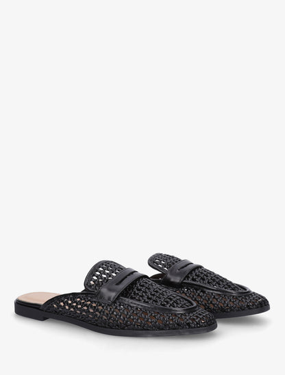 Mules style mocassin effet tressé - Noir - 4