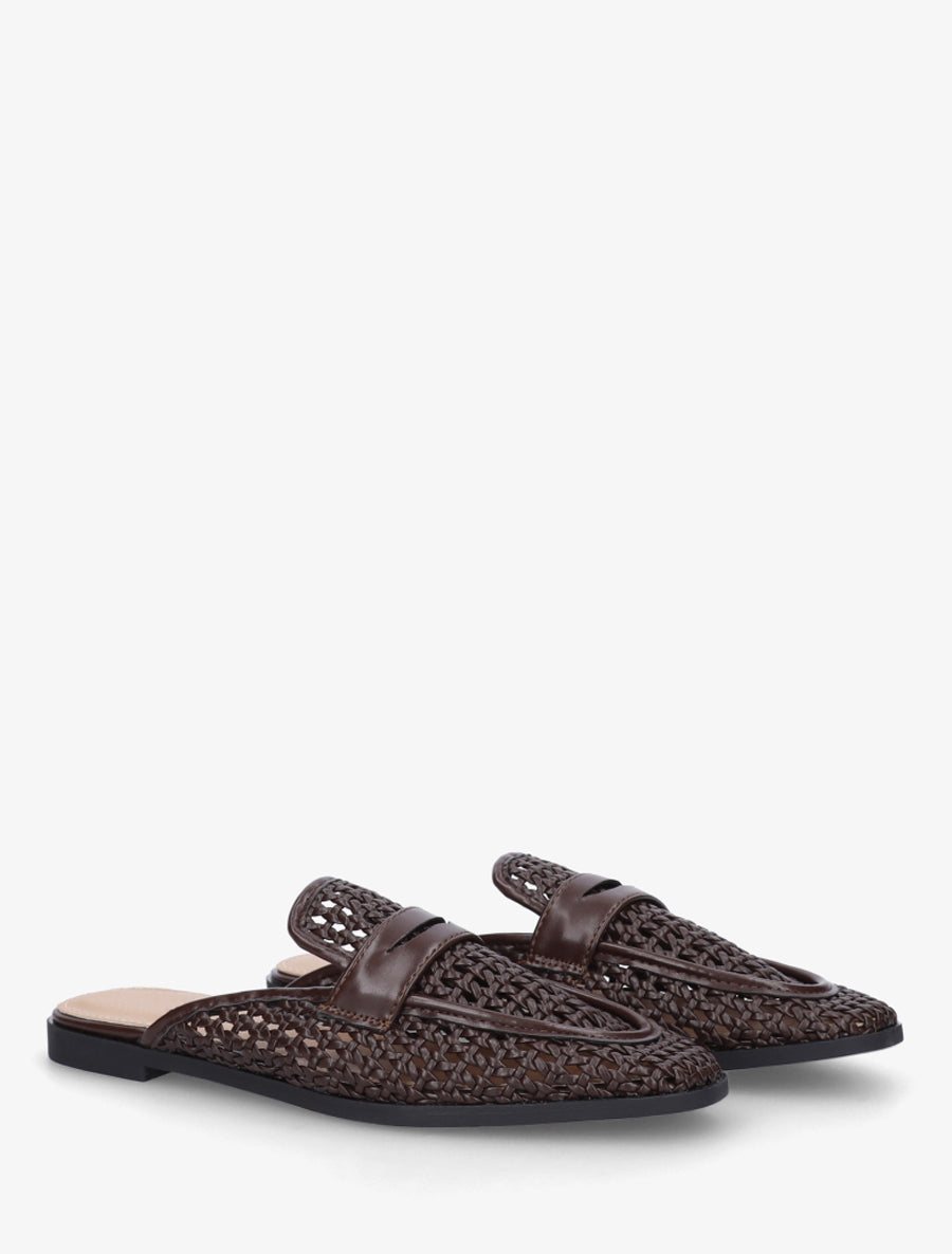 Mules style mocassin effet tressé - Marron - 4