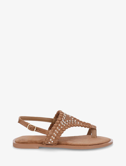 Sandales en suédine à ganse cloutée - Marron - 1