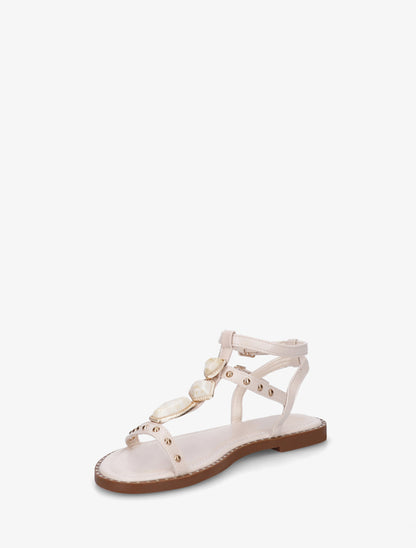 Nu-pieds en simili à empiècement pierres - Beige - 3