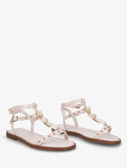 Nu-pieds en simili à empiècement pierres - Beige - 4