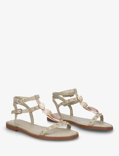 Nu-pieds en simili à empiècement pierres - Kaki clair - 4