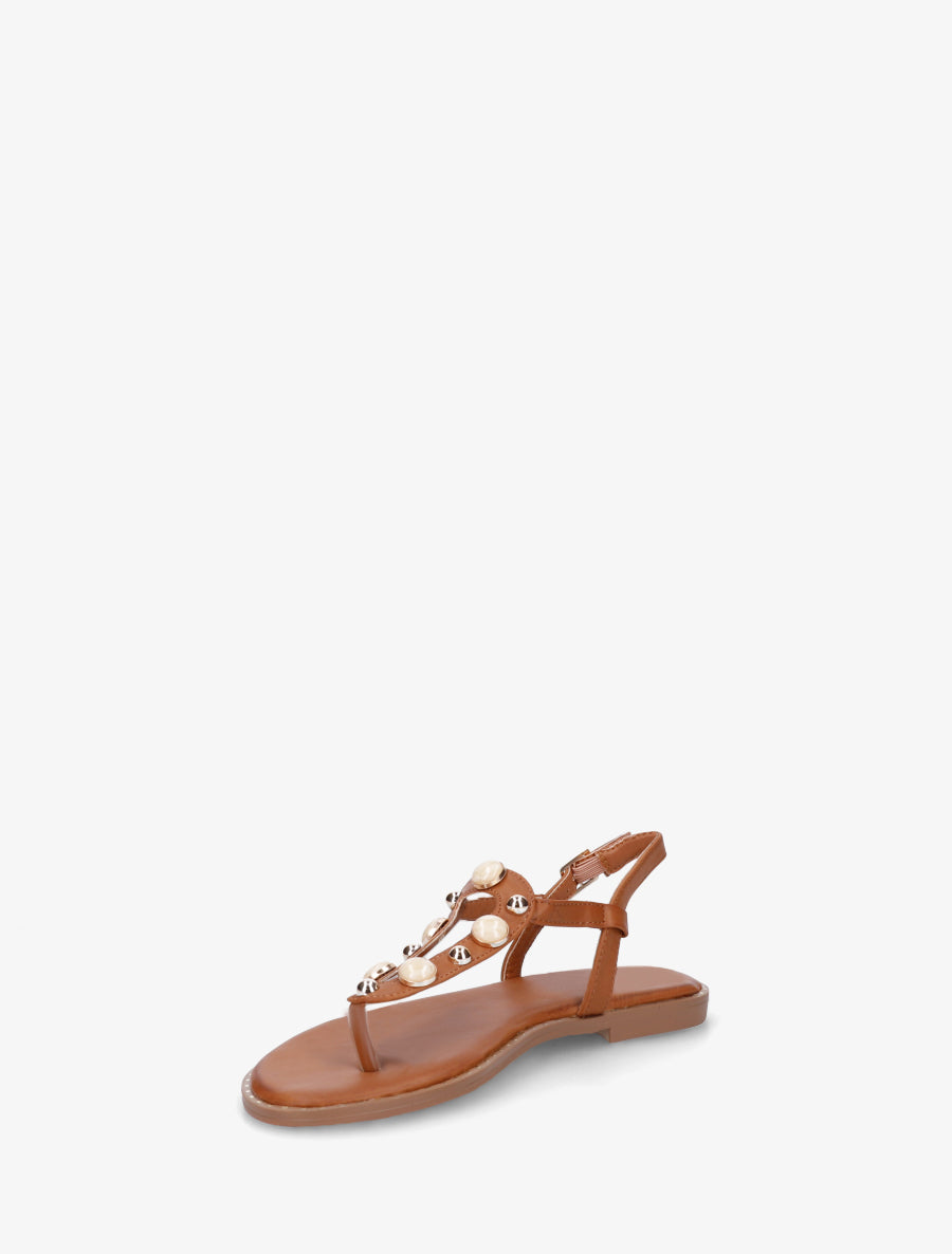 Nu-pieds à clous et bijoux marbrés - Camel - 3