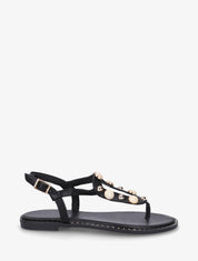 Nu-pieds à clous et bijoux marbrés - Noir - 1