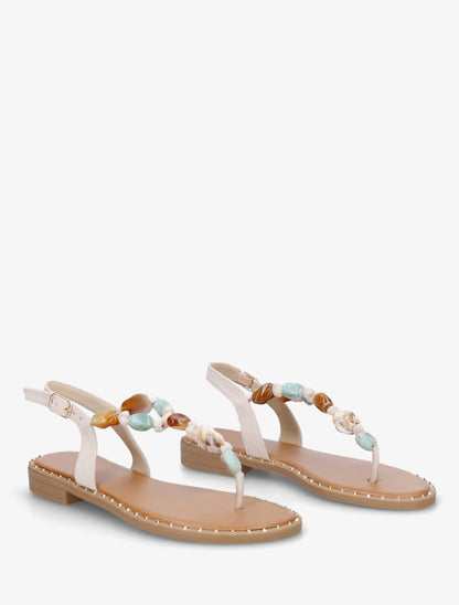 Nu-pieds à perles et entredoigt - Beige - 4