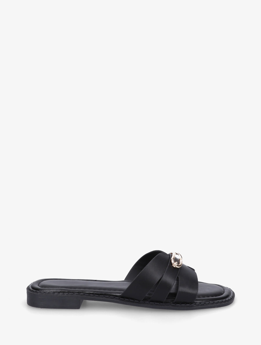 Claquettes en simili à empiècement métal - Noir - 1