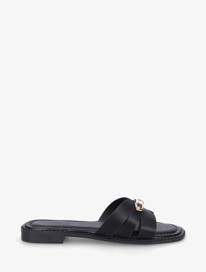 Claquettes en simili à empiècement métal - Noir - 1