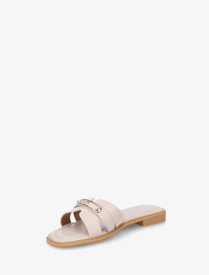 Claquettes en simili à empiècement métal - Beige - 3