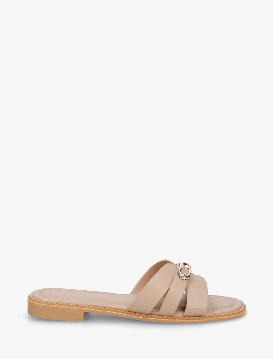 Claquettes en simili à empiècement métal - Taupe - 1