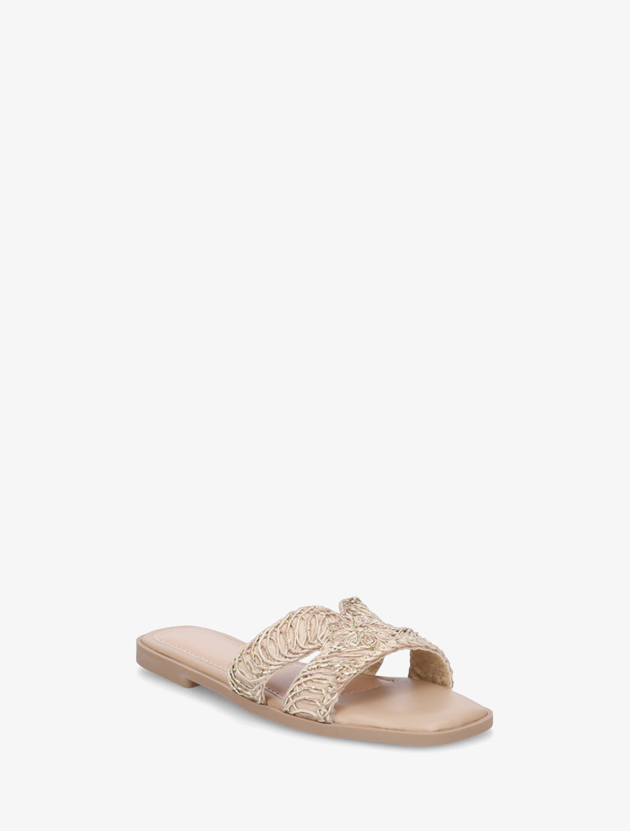 Claquettes en simili à détail irisé - Taupe - 2