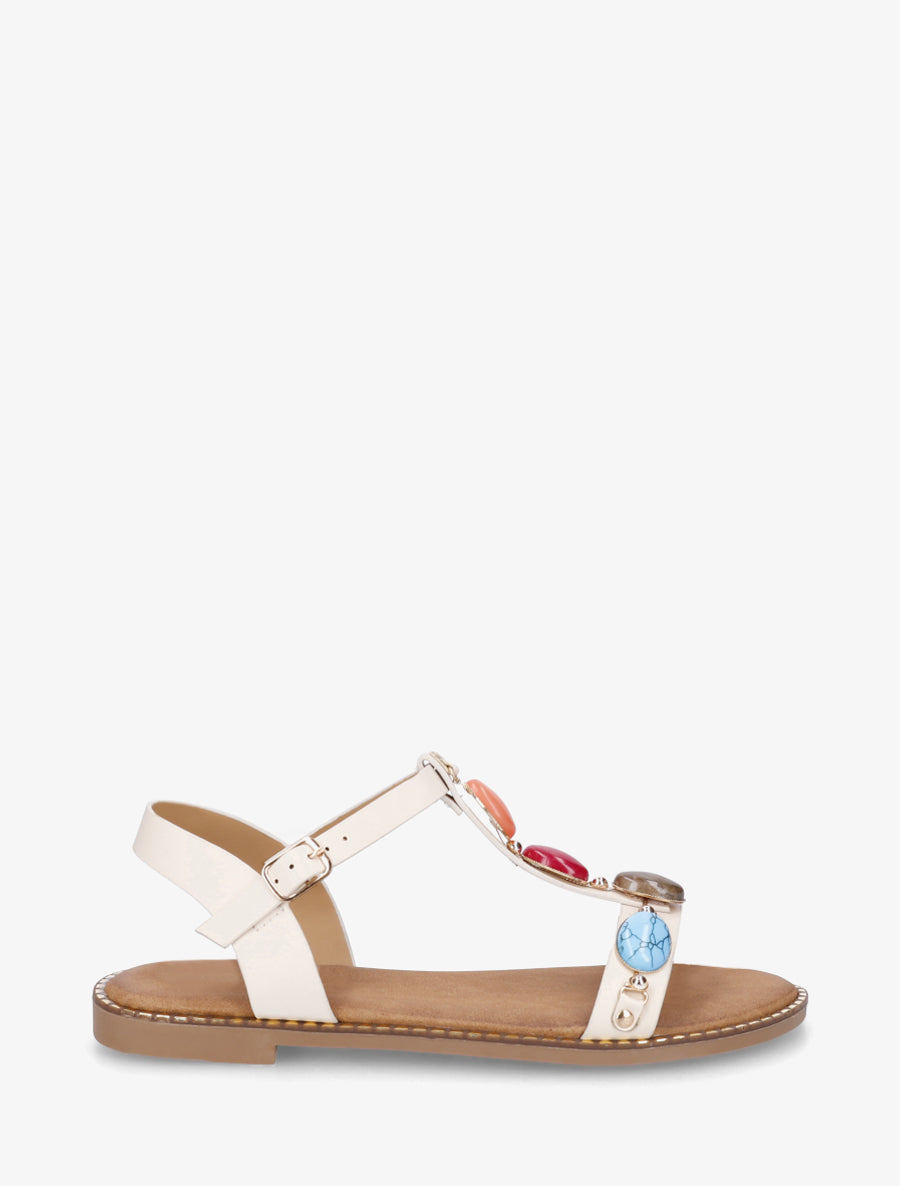 Sandales plates en simili à pierres en résine - Beige - 1