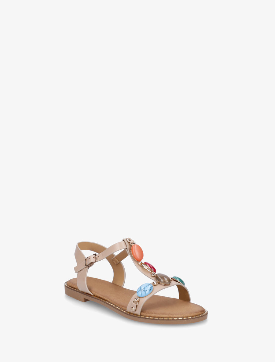 Sandales plates en simili à pierres en résine - Taupe - 2