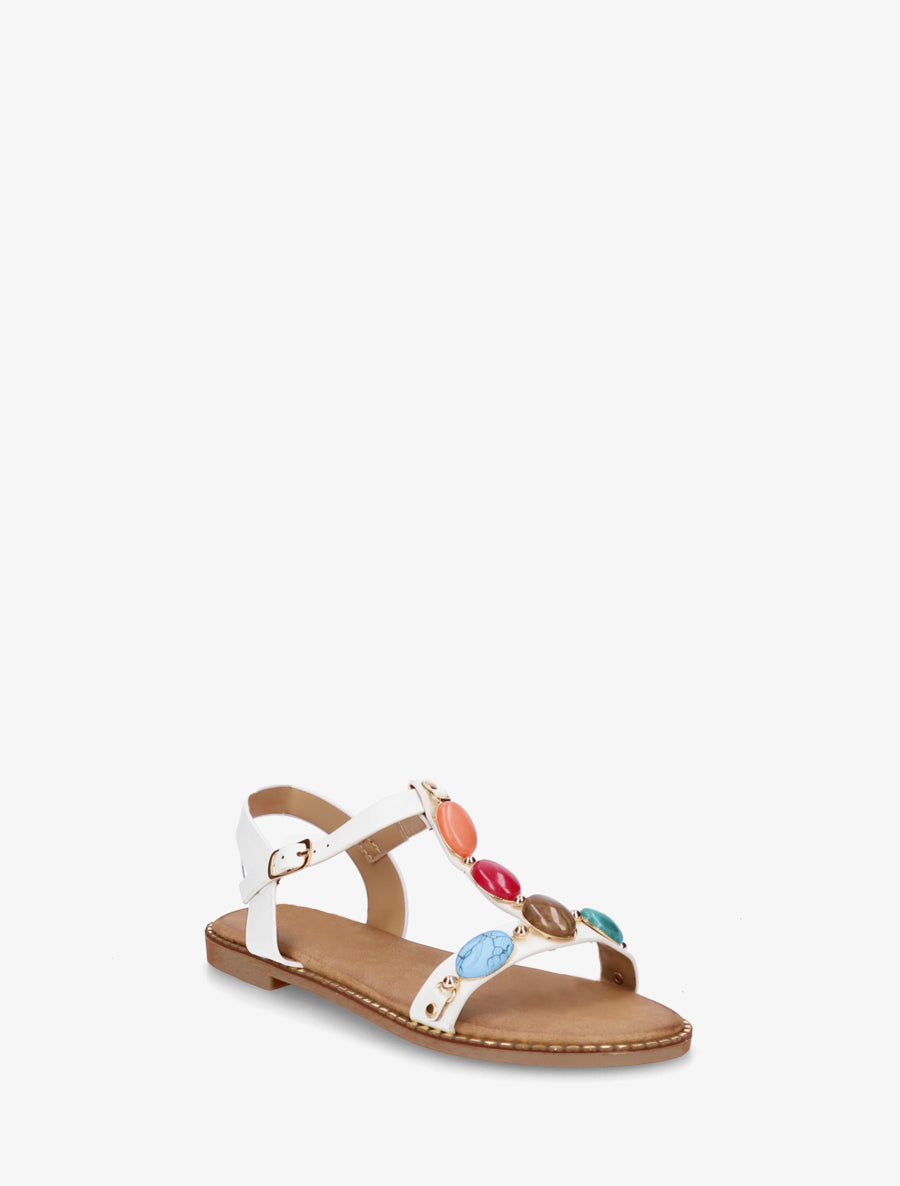 Sandales plates en simili à pierres en résine - Blanc - 2